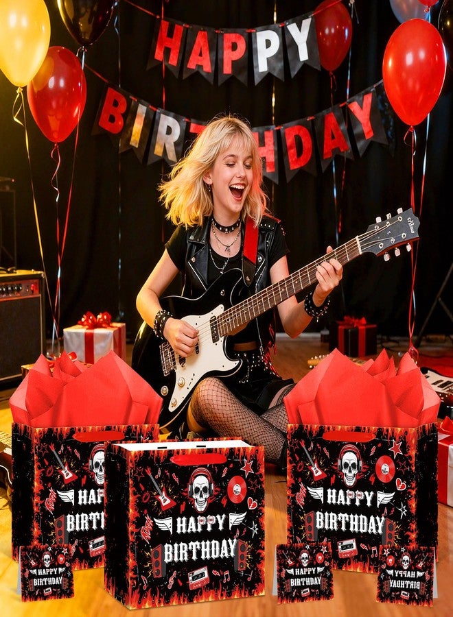 Woosytoo Rock and Roll Birthday Gift Bag Born to Rock Birthday Decorations Rocking Star Gift Wrapping Paper Bag with Greeting Card for Halloween 1950's 50s 60s Themed Glitter Music Party Favors Supplies - Image 5